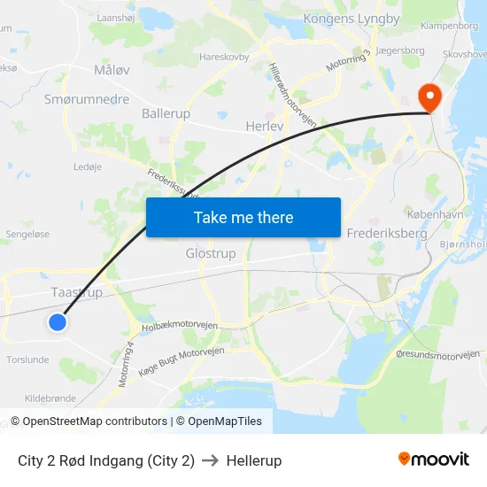 City 2 Rød Indgang (City 2) to Hellerup map