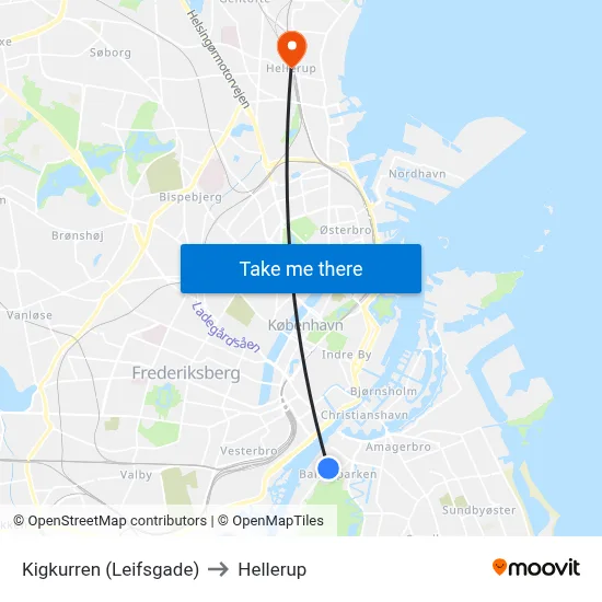 Kigkurren (Leifsgade) to Hellerup map