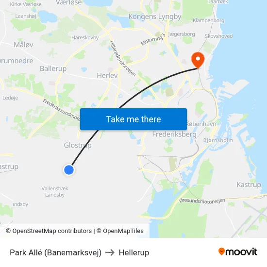 Park Allé (Banemarksvej) to Hellerup map