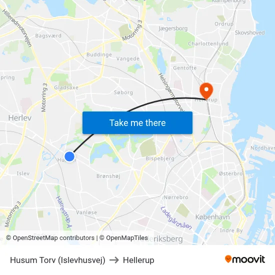 Husum Torv (Islevhusvej) to Hellerup map