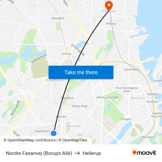 Nordre Fasanvej (Borups Allé) to Hellerup map