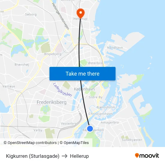 Kigkurren (Sturlasgade) to Hellerup map