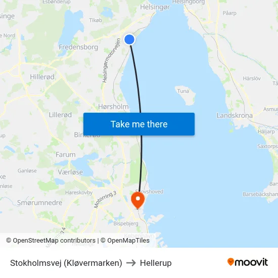 Stokholmsvej (Kløvermarken) to Hellerup map