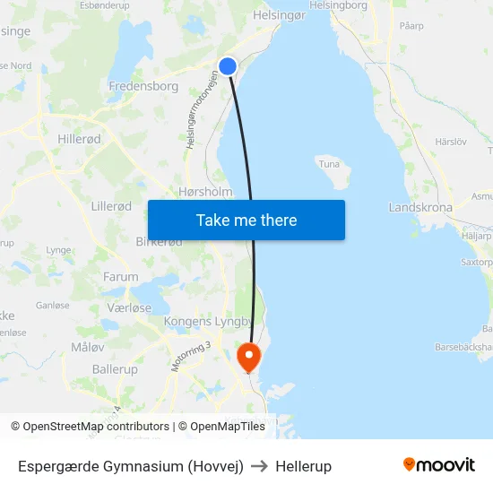 Espergærde Gymnasium (Hovvej) to Hellerup map