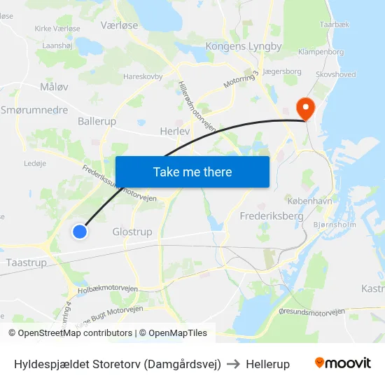 Hyldespjældet Storetorv (Damgårdsvej) to Hellerup map