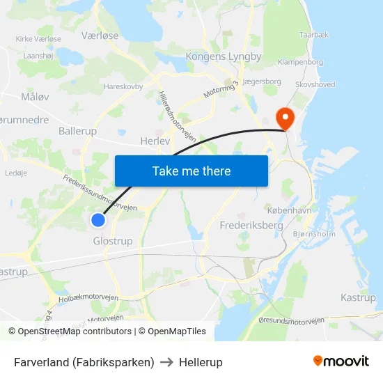Farverland (Fabriksparken) to Hellerup map