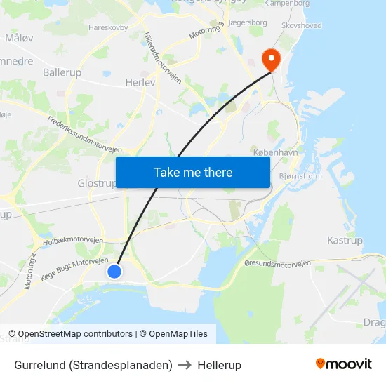 Gurrelund (Strandesplanaden) to Hellerup map