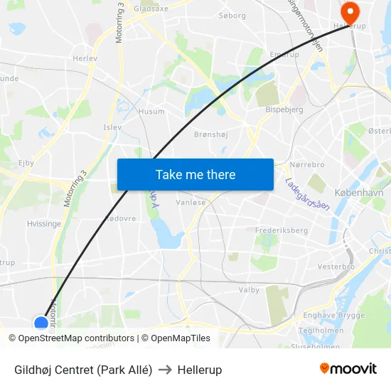 Gildhøj Centret (Park Allé) to Hellerup map