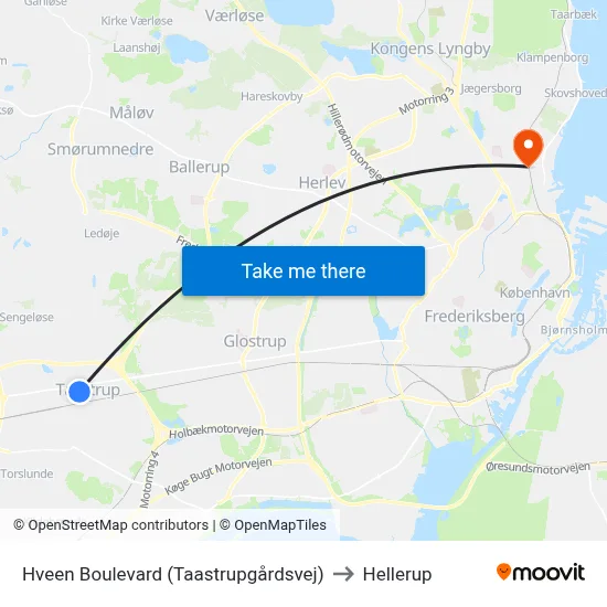 Hveen Boulevard (Taastrupgårdsvej) to Hellerup map