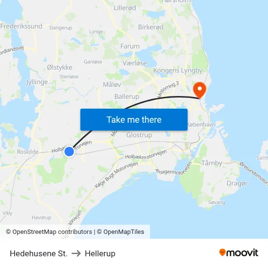 Hedehusene St. to Hellerup map
