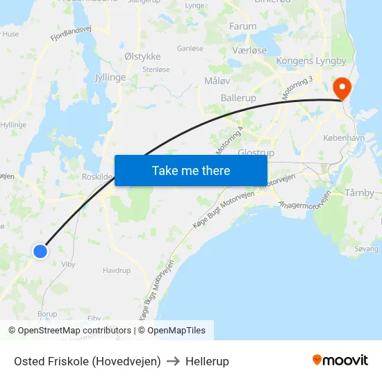 Osted Friskole (Hovedvejen) to Hellerup map