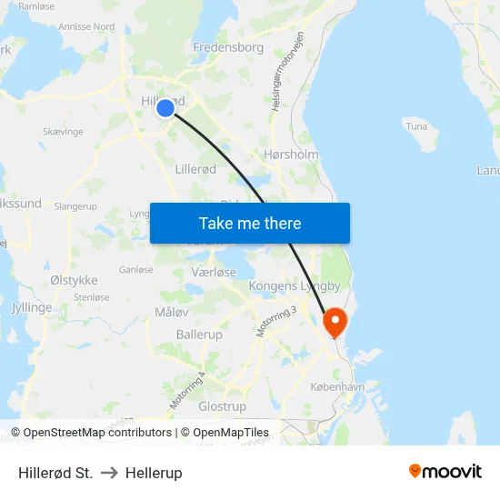 Hillerød St. to Hellerup map