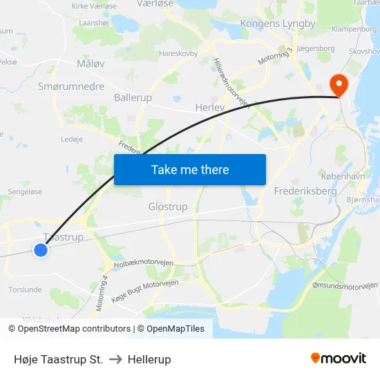 Høje Taastrup St. to Hellerup map