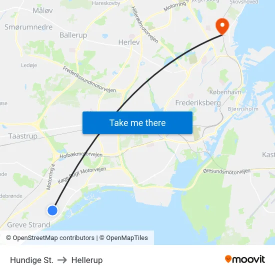 Hundige St. to Hellerup map