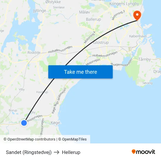 Sandet (Ringstedvej) to Hellerup map