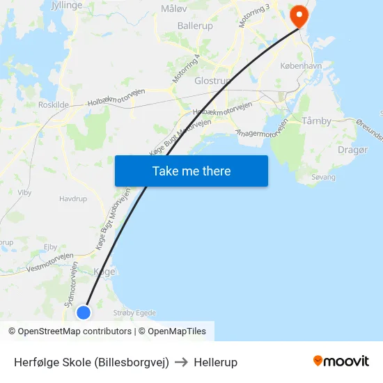 Herfølge Skole (Billesborgvej) to Hellerup map