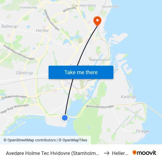 Avedøre Holme Tec Hvidovre (Stamholmen) to Hellerup map