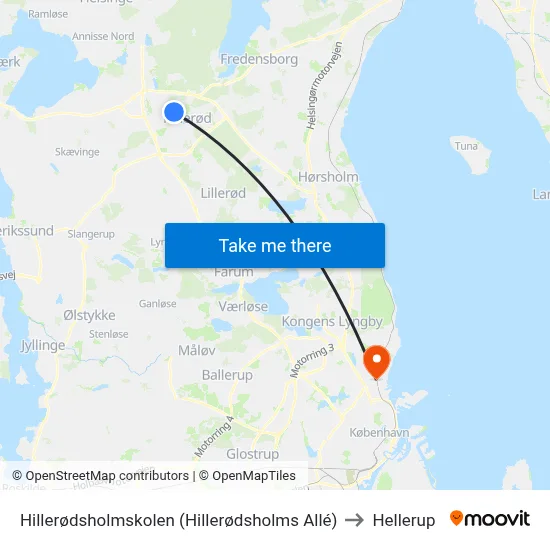Hillerødsholmskolen (Hillerødsholms Allé) to Hellerup map