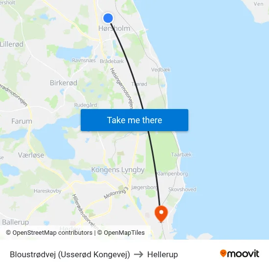 Bloustrødvej (Usserød Kongevej) to Hellerup map