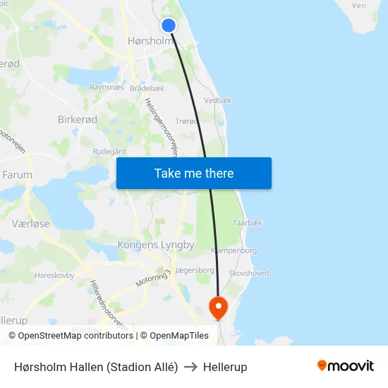 Hørsholm Hallen (Stadion Allé) to Hellerup map
