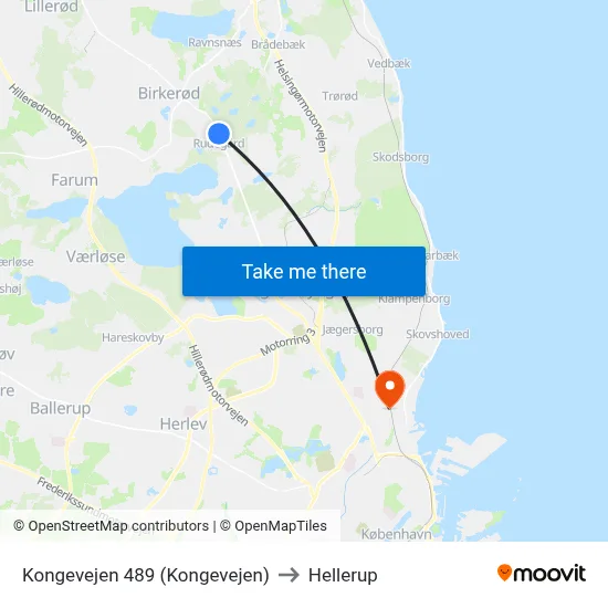 Kongevejen 489 (Kongevejen) to Hellerup map