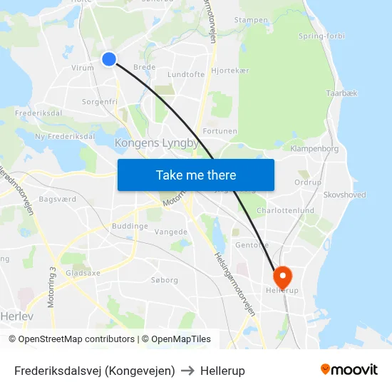 Frederiksdalsvej (Kongevejen) to Hellerup map