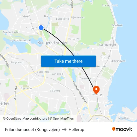 Frilandsmuseet (Kongevejen) to Hellerup map