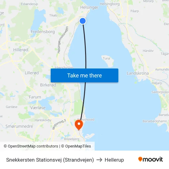 Snekkersten Stationsvej (Strandvejen) to Hellerup map