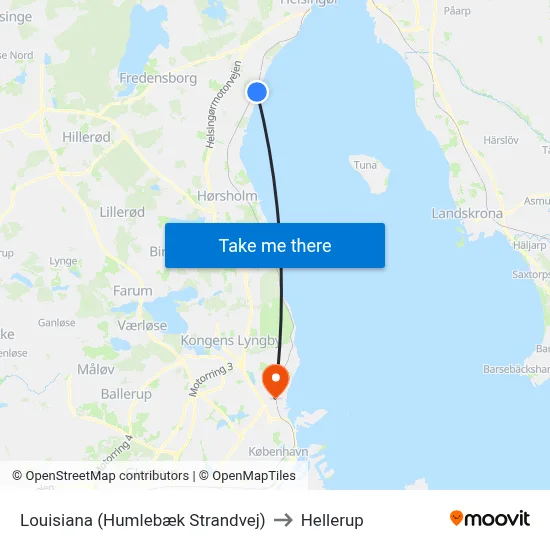 Louisiana (Humlebæk Strandvej) to Hellerup map