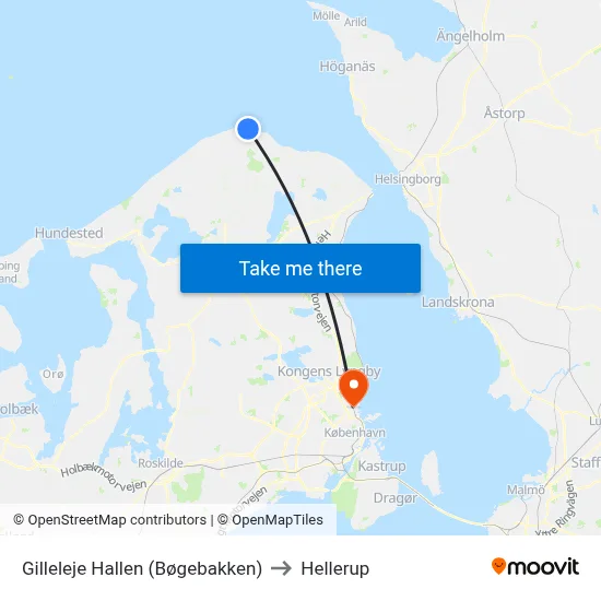 Gilleleje Hallen (Bøgebakken) to Hellerup map