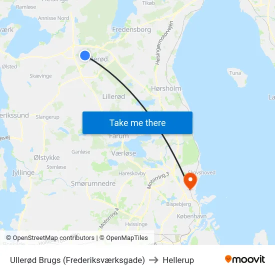 Ullerød Brugs (Frederiksværksgade) to Hellerup map