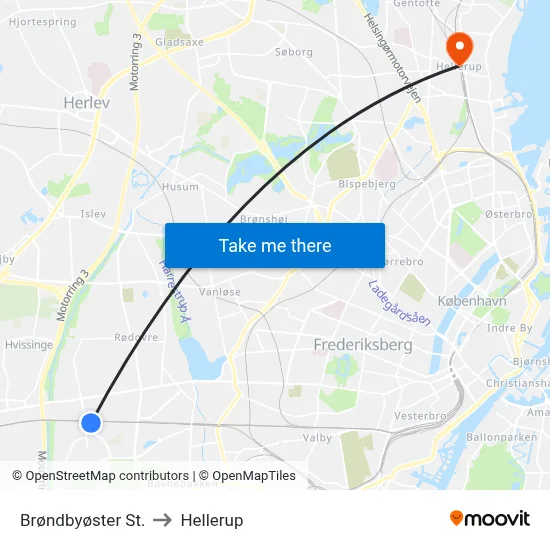 Brøndbyøster St. to Hellerup map