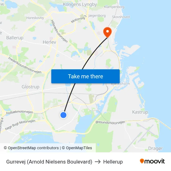 Gurrevej (Arnold Nielsens Boulevard) to Hellerup map