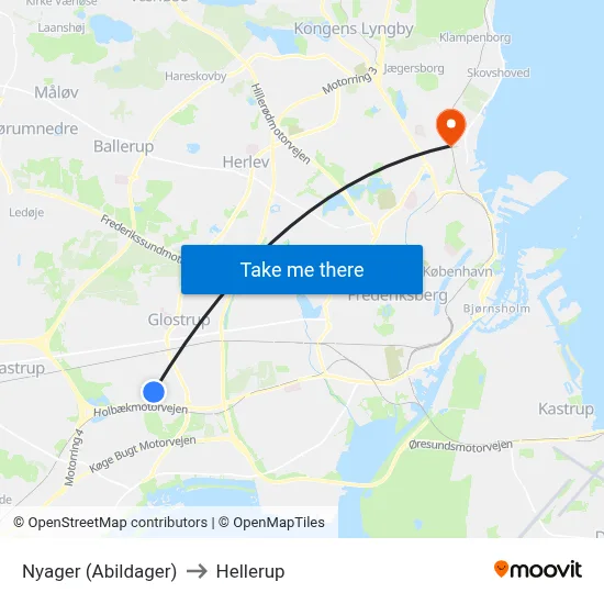 Nyager (Abildager) to Hellerup map