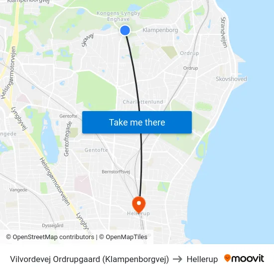 Vilvordevej Ordrupgaard (Klampenborgvej) to Hellerup map