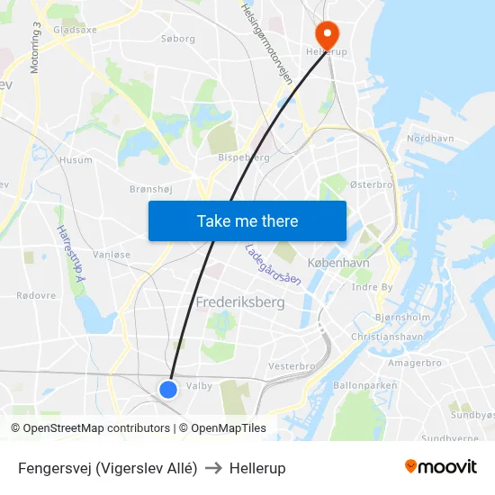 Fengersvej (Vigerslev Allé) to Hellerup map