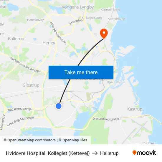 Hvidovre Hospital. Kollegiet (Kettevej) to Hellerup map