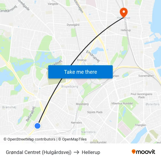 Grøndal Centret (Hulgårdsvej) to Hellerup map