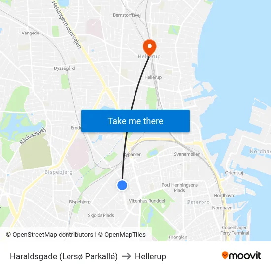 Haraldsgade (Lersø Parkallé) to Hellerup map