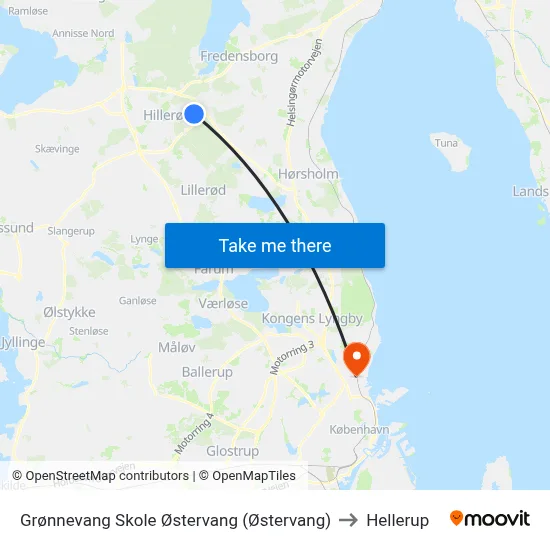 Grønnevang Skole Østervang (Østervang) to Hellerup map
