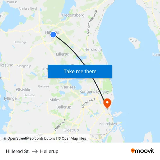 Hillerød St. to Hellerup map