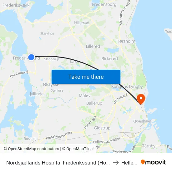 Nordsjællands Hospital Frederikssund (Hospitalvej) to Hellerup map