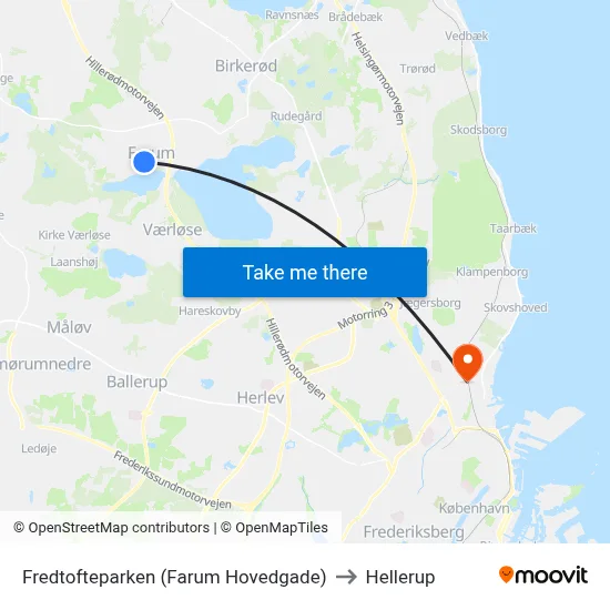 Fredtofteparken (Farum Hovedgade) to Hellerup map