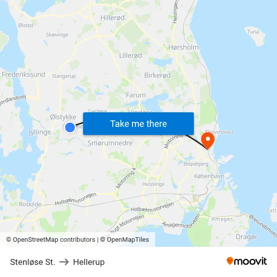 Stenløse St. to Hellerup map