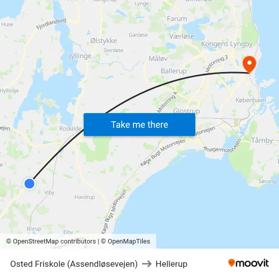 Osted Friskole (Assendløsevejen) to Hellerup map