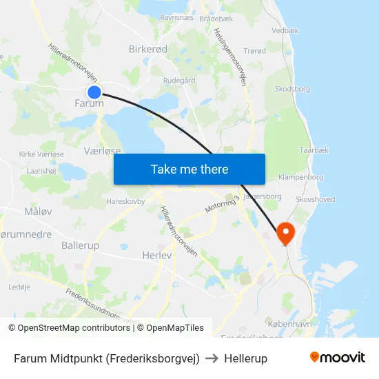 Farum Midtpunkt (Frederiksborgvej) to Hellerup map