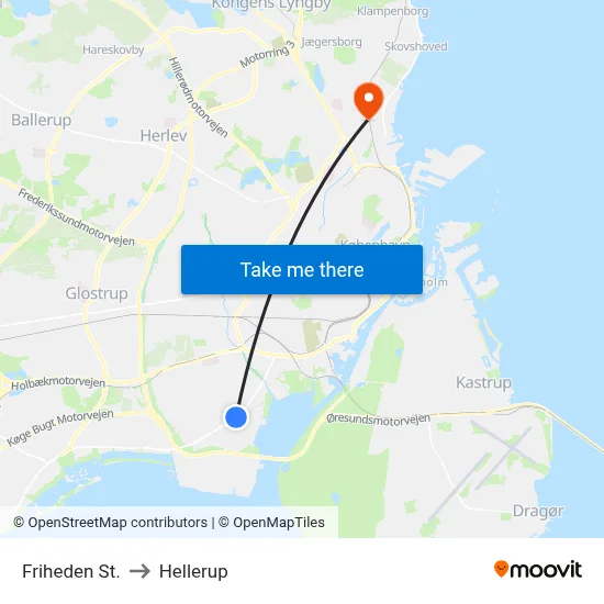 Friheden St. to Hellerup map