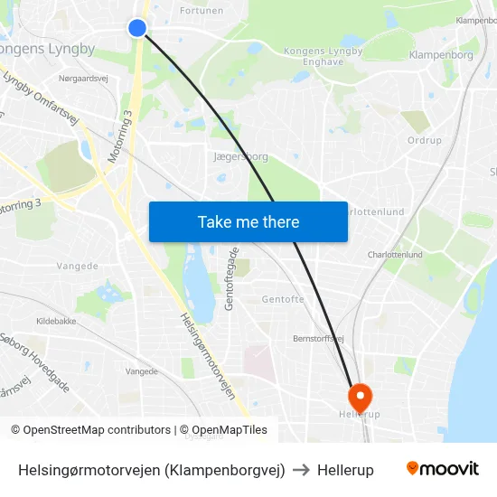 Helsingørmotorvejen (Klampenborgvej) to Hellerup map