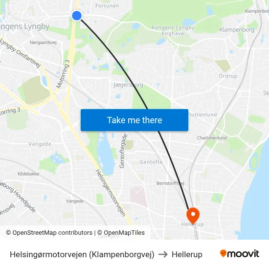 Helsingørmotorvejen (Klampenborgvej) to Hellerup map