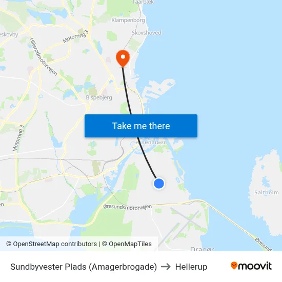 Sundbyvester Plads (Amagerbrogade) to Hellerup map